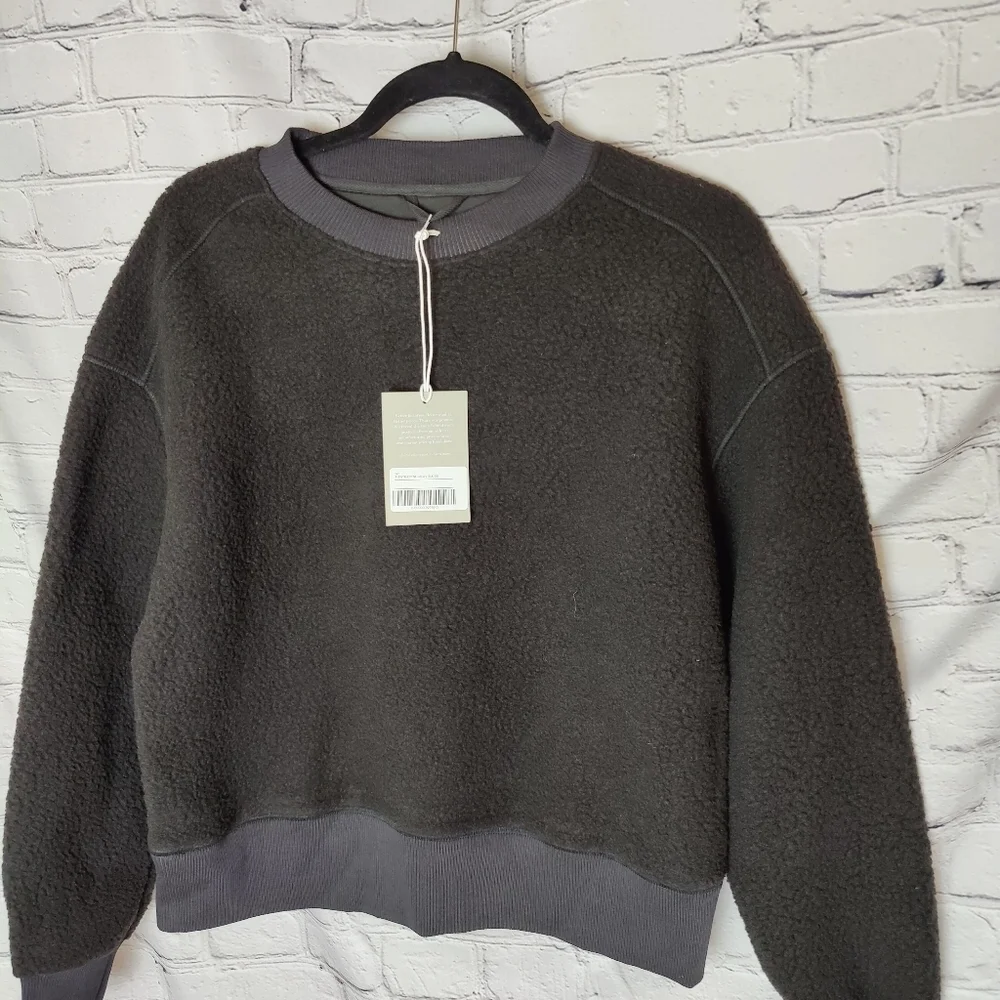 Everlane Womens The ReNew Fleece Oversized Crew Sweatshirt Black XS
